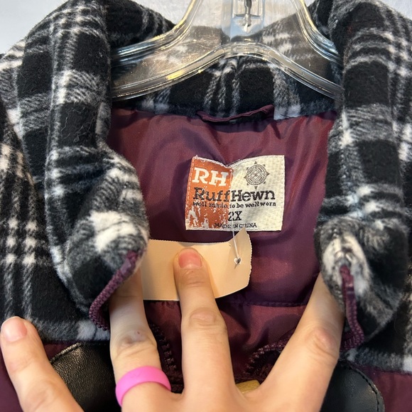 Ruff Hewn Burgundy Puffer Vest with Plaid Collar - Picture 2 of 9